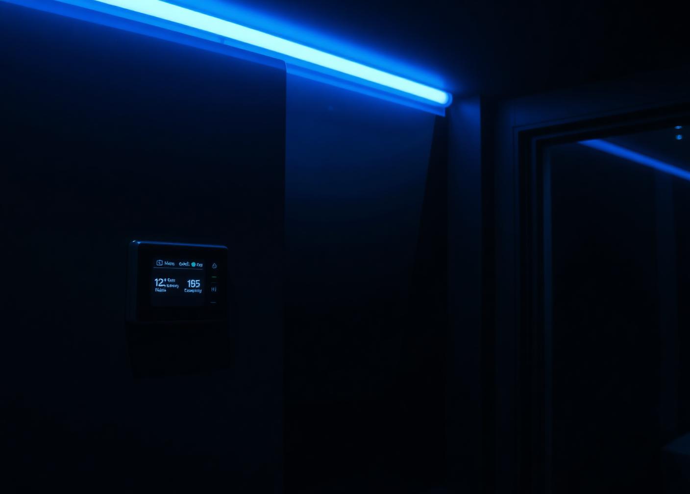 Premium Westchester home interior with soft blue air quality lighting and HVAC ventilation